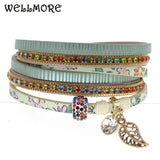 Women's Leather Beaded Bracelet Multilayer Wide Wrap Jewelry