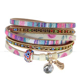 Women's Leather Beaded Bracelet Multilayer Wide Wrap Jewelry
