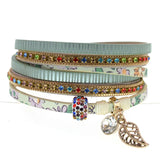 Women's Leather Beaded Bracelet Multilayer Wide Wrap Jewelry