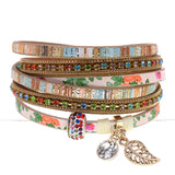 Women's Leather Beaded Bracelet Multilayer Wide Wrap Jewelry