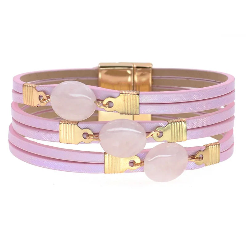 7 Colors Stone Bracelet for Women Magnet Charm Leather Bracelets