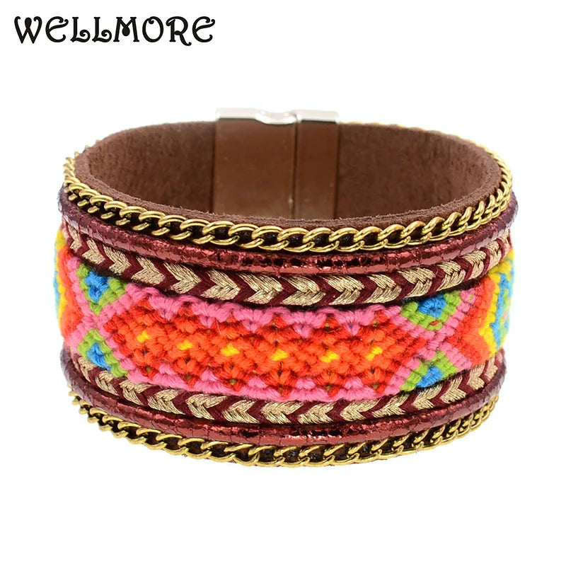 BOHO Cotton Bracelet Leather Charms Jewelry