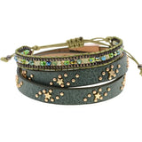 Women's Leather Bracelets with Crystal Beads