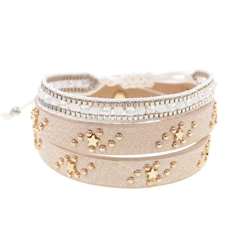 Women's Leather Bracelets with Crystal Beads