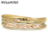 Colorful Leather Bracelets with Crystal Charm for Women