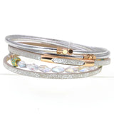 Colorful Leather Bracelets with Crystal Charm for Women