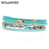 Colorful Leather Bracelets with Crystal Charm for Women