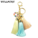 Boho Ribbon Tassel Key Chain Colorful Alloy Bag Keychain
