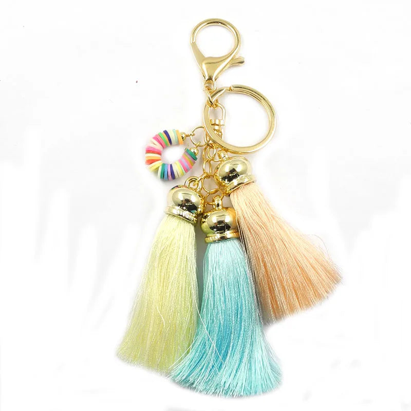 Boho Ribbon Tassel Key Chain Colorful Alloy Bag Keychain