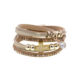 Bohemian Beaded Leather Cross Bracelet for Women