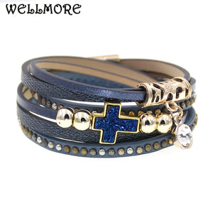 Bohemian Beaded Leather Cross Bracelet for Women