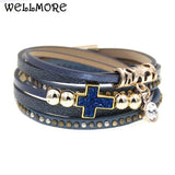 Bohemian Beaded Leather Cross Bracelet for Women
