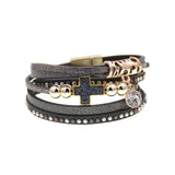 Bohemian Beaded Leather Cross Bracelet for Women