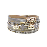 Bohemian Beaded Leather Cross Bracelet for Women