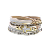 Bohemian Beaded Leather Cross Bracelet for Women
