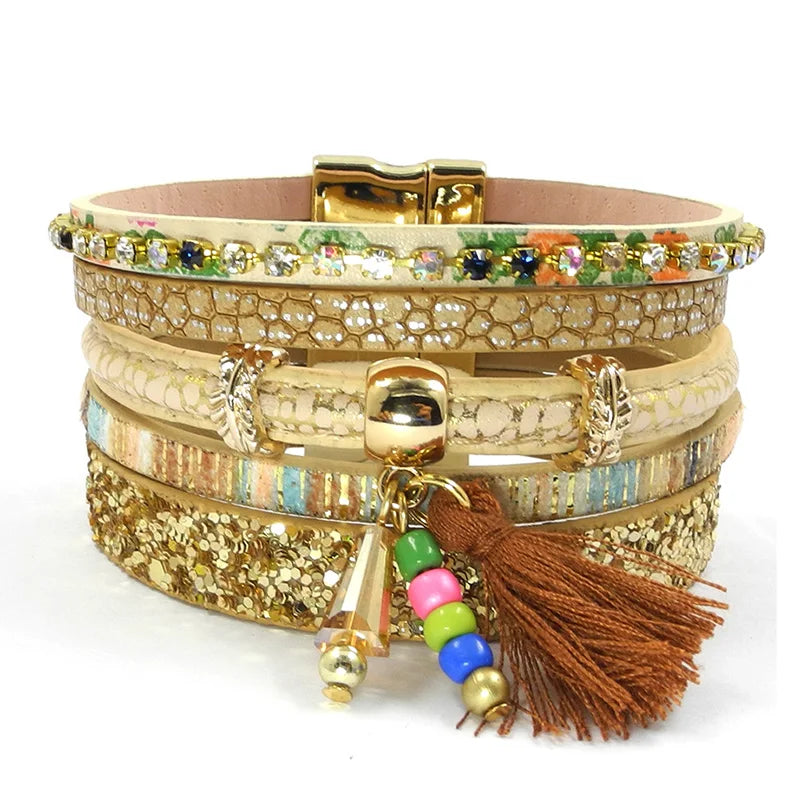 Bohemian Leather Bracelet Women's Charm Bracelet 5 3 Size