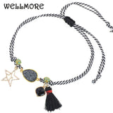 Boho Water Drop Anklets for Women Star Tassels Rope Chain Bracelet