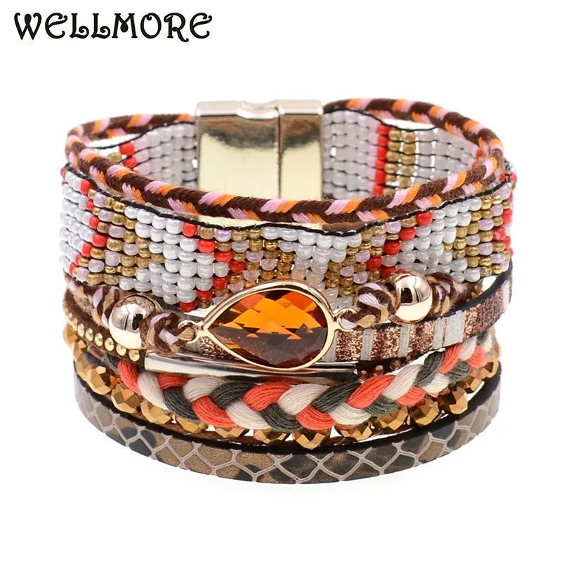 Bohemia Brown Beaded Charm Bracelet for Women