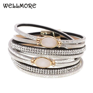 Bohemian Glass Leather Bracelets for Women