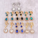 Rhinestone Tear Drop Clip on Earrings for Women Wedding