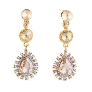 Rhinestone Tear Drop Clip on Earrings for Women Wedding