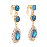 Rhinestone Tear Drop Clip on Earrings for Women Wedding