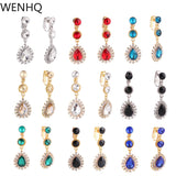 Rhinestone Tear Drop Clip on Earrings for Women Wedding