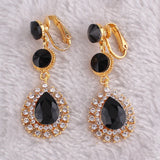 Rhinestone Tear Drop Clip on Earrings for Women Wedding