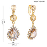 Rhinestone Tear Drop Clip on Earrings for Women Wedding