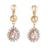Rhinestone Tear Drop Clip on Earrings for Women Wedding