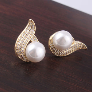 Sparkly CZ Pearl Stud Clip-on Earrings for Women