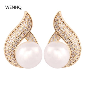 Sparkly CZ Pearl Stud Clip-on Earrings for Women