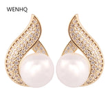 Sparkly CZ Pearl Stud Clip-on Earrings for Women