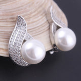 Sparkly CZ Pearl Stud Clip-on Earrings for Women