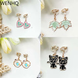 Cartoon Enamel Clip Earrings Small Flower Animal Cuff No Ear Hole Earrings