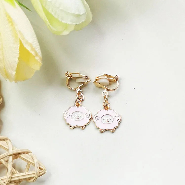 Cartoon Enamel Clip Earrings Small Flower Animal Cuff No Ear Hole Earrings