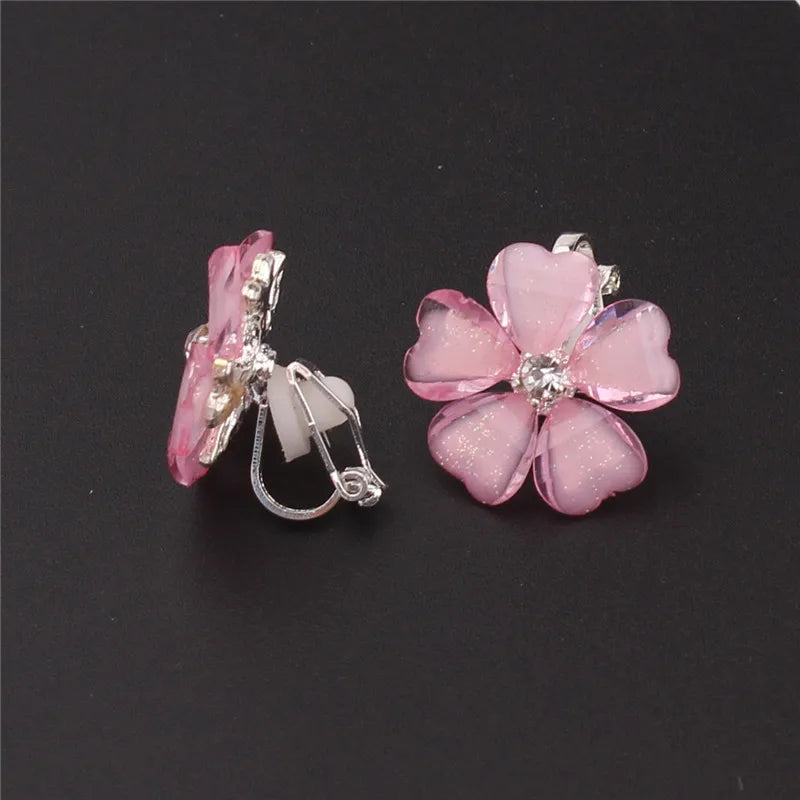 Silver Plated Flower Ear Clip Earrings