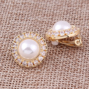 Arrival 18K CZ Pearl Stud Clip-on Earrings for Women No Pierced Cuff Earrings