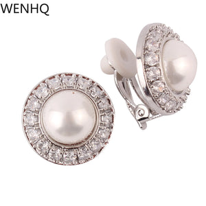 Arrival 18K CZ Pearl Stud Clip-on Earrings for Women No Pierced Cuff Earrings