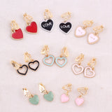 Enamel Heart Clip on Earrings for Women Girl Party