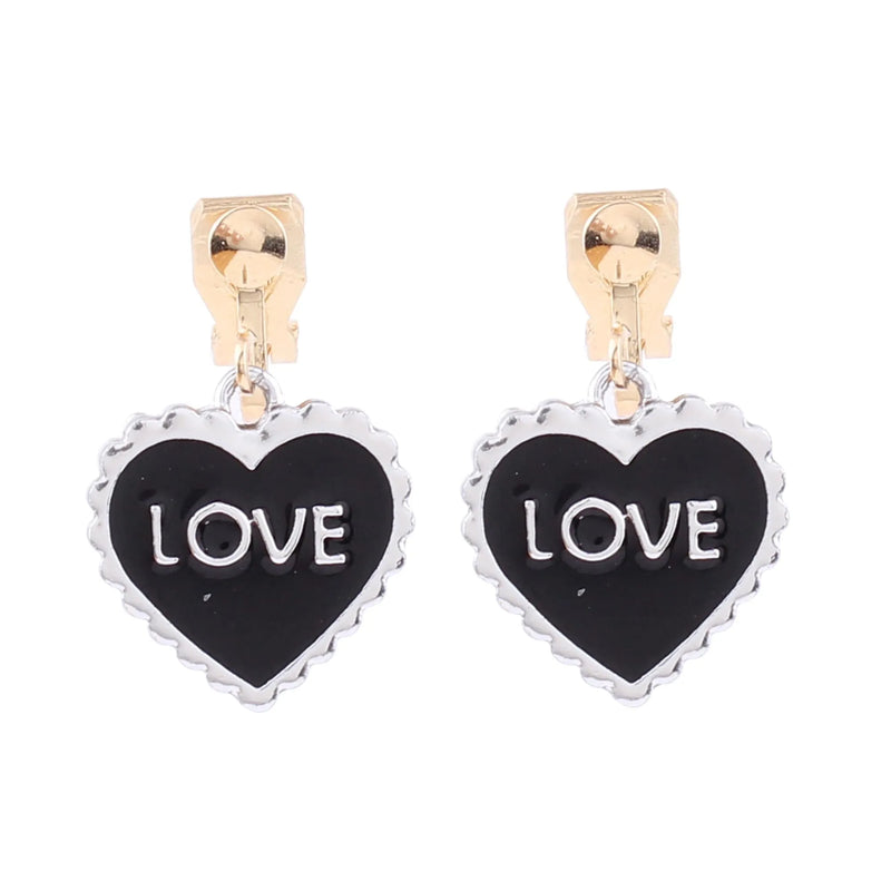 Enamel Heart Clip on Earrings for Women Girl Party