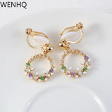 Geometric CZ Dangle Clip-on Earrings Shiny Ear Clips