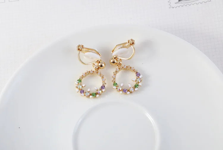 Geometric CZ Dangle Clip-on Earrings Shiny Ear Clips