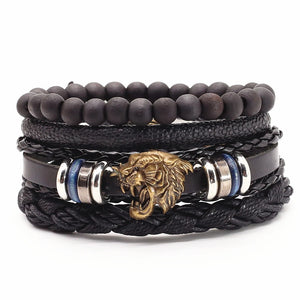 WESTBULL Cross Scorpion Wolf Head Leather Bracelets 4 Pcs/Set