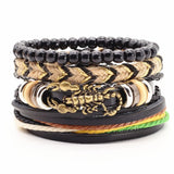 WESTBULL Cross Scorpion Wolf Head Leather Bracelets 4 Pcs/Set