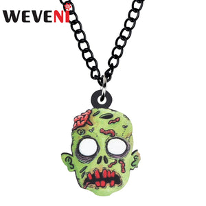 Halloween Zombie Head Necklace Chain Pendant - Funny Gift
