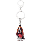 Acrylic Sitting Basset Hound Dog Keychain Ring