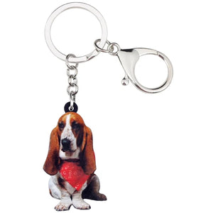 Acrylic Sitting Basset Hound Dog Keychain Ring