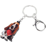 Acrylic Sitting Basset Hound Dog Keychain Ring