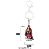 Acrylic Sitting Basset Hound Dog Keychain Ring